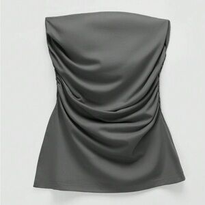 Pleated split strapless top